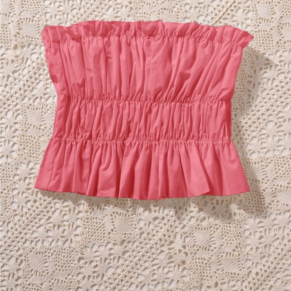 Pink ruched peplum tube top - Picture 2 of 3